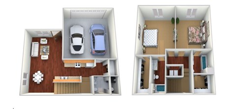 Floor plan for 2 beds, 2.5 baths, 1330 sqft